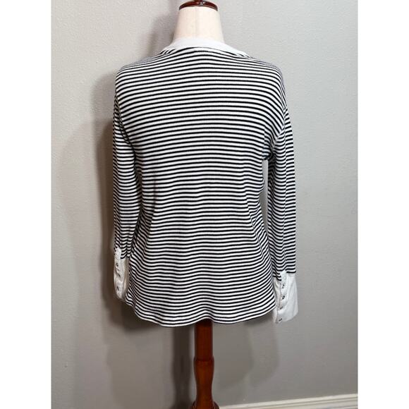Sundance thermal top black white striped long sleeve with velvet cuff trim Sz XL - Picture 6 of 9